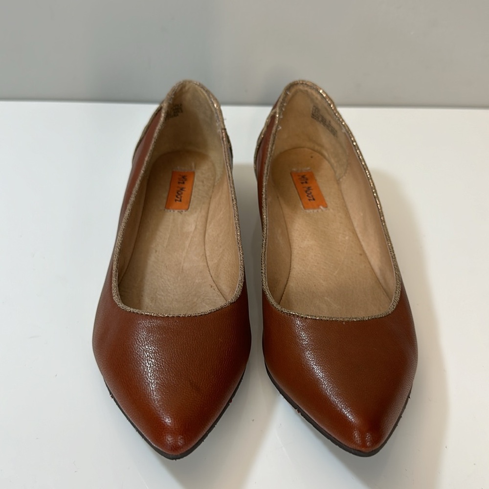 Miz Mooz Chestnut Leather Pointed-Toe Flats with Gold Heel Detail - Picture 5 of 16